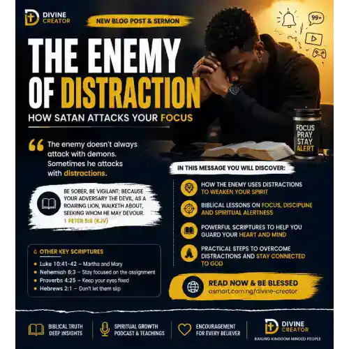 A dramatic Christian image showing a believer surrounded by distractions while trying to pray, symbolizing spiritual warfare and the battle for focus.