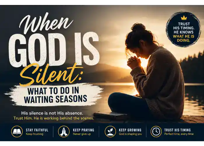 Christian woman praying during a silent waiting season trusting God